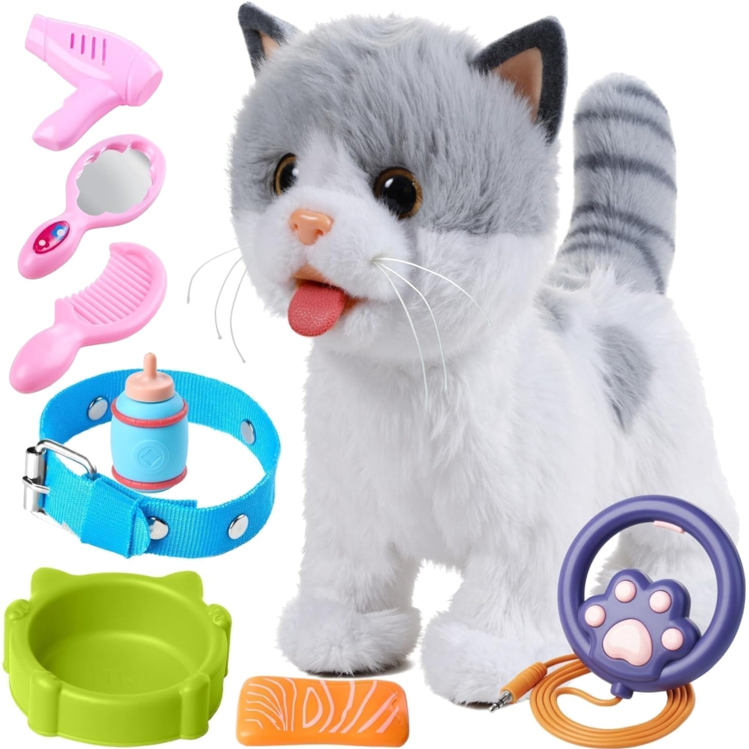 Elektronisches Katzenspielzeug Kinder Plüsch interaktiv Laufbelltier Fernbedi...