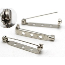 50 Silver Brooch Pin Back Bar With Safety Catch 32mm DIY Badge Sewing Craft