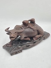 Vintage Chinese Carved Wooden Water Buffalo Figure- Small Chips And Cracks