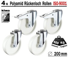 Polyamid Rückenloch Transport Lenk Rollen 4 x Ø 200 mm Br-Le / BS-Rollen Germany