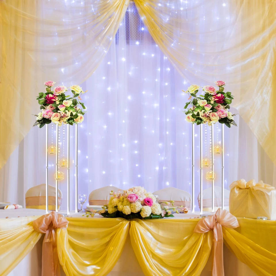 Clear Acrylic Vases Flower Stand Wedding Centerpieces with Hanging Glass Teal... - Image 3 of 4