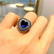 3.00Ct Heart Cut Lab Created Blue Sapphire Halo Wedding Ring White Gold Plated