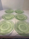 Set 6 VTG Hazel Atlas Green Uranium Depression Glass Cloverleaf 6" Dessert Plate