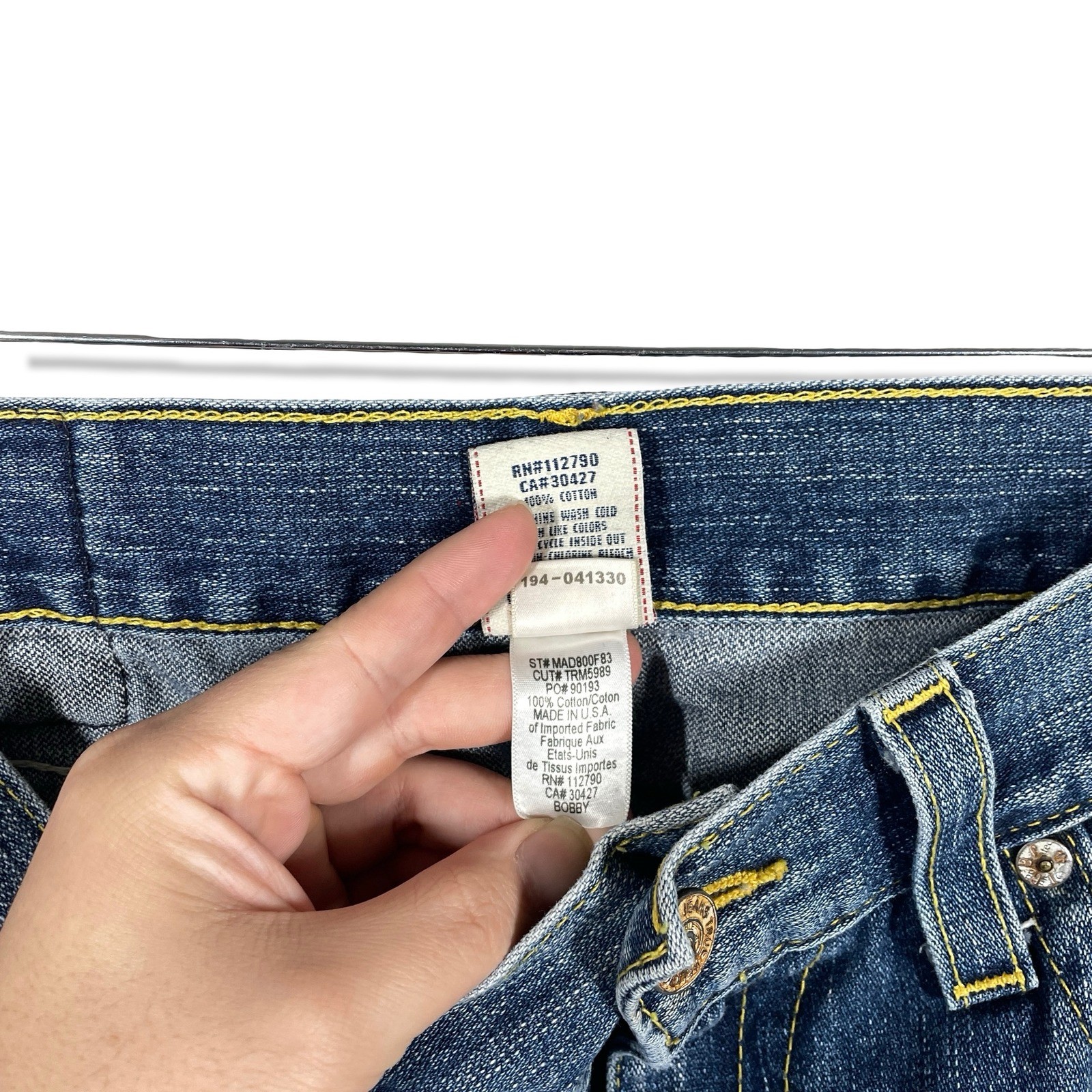 True Religion Bobby Jeans Mens 34 Blue Skull Roses Patch Straight Leg Denim thumbnail 6