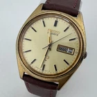 Vintage Seiko Quartz Watch 7123-8429 Men Gold Tone Leather Day Date New Battery