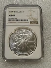 1996 Silver Eagle  NGC MS 69 Brown Label ~ STUNNING ~ SEE PICS (020)