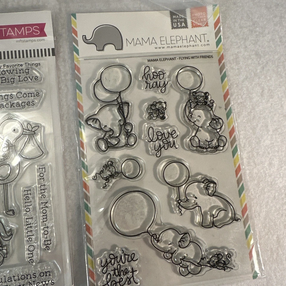 Lote de 2 juegos de sellos Mis cosas favoritas y mamá elefante niño bebé tema Foto 3 de 4