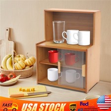 Kitchen Pantry Cabinet Small Storage Cabinet Cupboard with Sliding Glass Doors