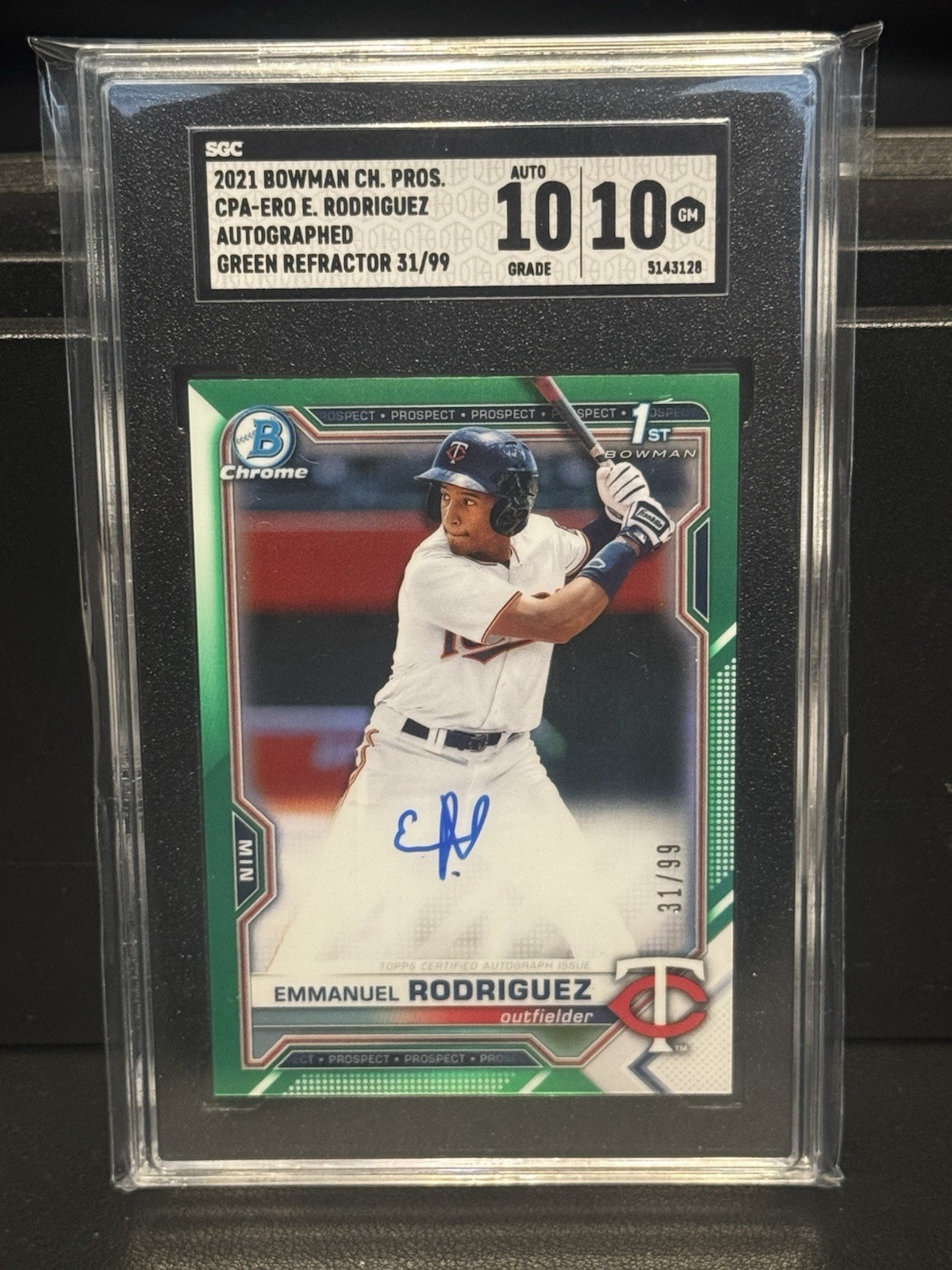 2021 Bowman Chrome Emmanuel Rodriguez Green Refractor Auto /99 SGC 10/10