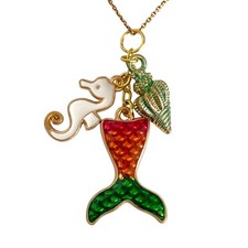 Mermaid Tail Ocean Theme Pendant Necklace Gold Tone 18in Chain C Clasp