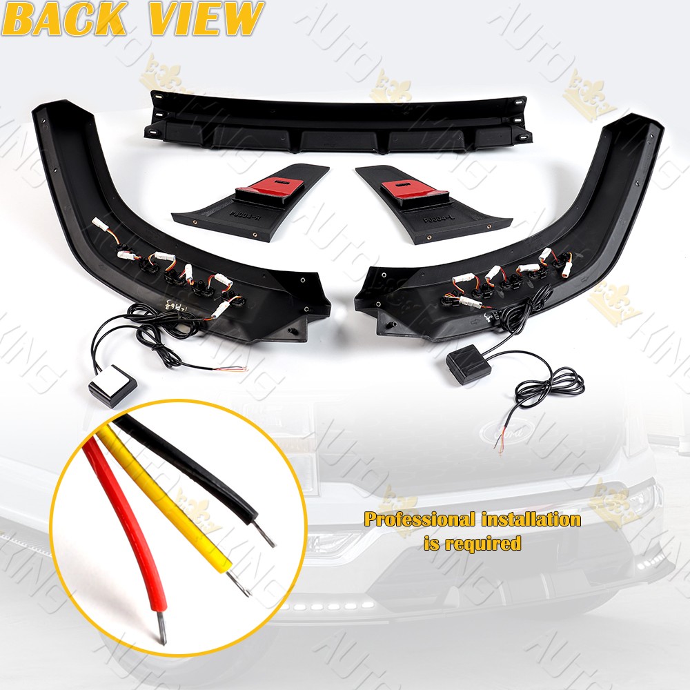 FOR 21-23 FORD F150 BLACK FRONT BUMPER LIP LED SEQUENTIAL RUNNING LIGHT SPOILER