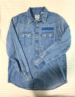 Levi's Relaxed Western Denim Shirt Blue Relaxed Fit Long Sleeve Button-Up M