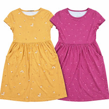 Wonder Nation Pocket Dresses Lot 2 Size 7/8 Yellow Floral and Pink-Red Hearts