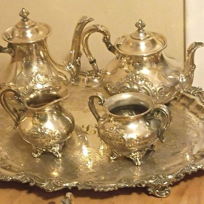 1937 REED & BARTON  VICTORIAN ROCOCO REPOUSSE HAND CHASED COFFEE TEA SET 5 PC