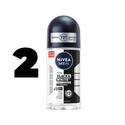 2x NIVEA MEN Black & White Invisible Anti-Perspirant Roll-On 50ml 72 H
