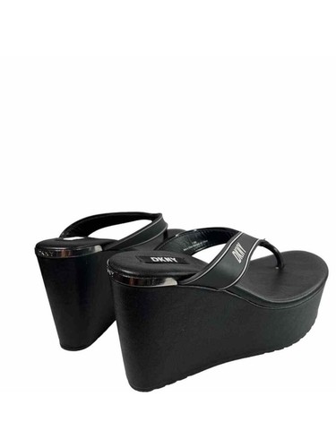 DKNY Womens Black 2" Platform Trina Toe Wedge Slip On Thong Sandals Shoes 6 M - Picture 5 of 9
