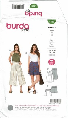 Misses' Pants Burda Style Sewing Pattern 6138 8-18 NEW! FREE SHIPPING! UNCUT!