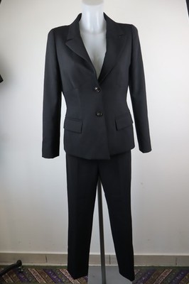 Marella 2-Piece Suit Set Size 42 Black V-Neck Blazer Pants Women Vintage
