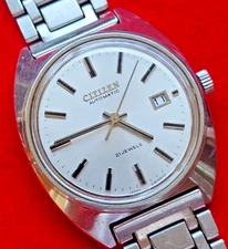 Vintage Citizen Silver Automatic Mens Watch with Sunburst Dial - Fully Working