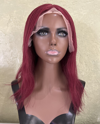 Front Lace 100% Real Human Hair Wig Body Wave Burgundy 16” 13x4 Large