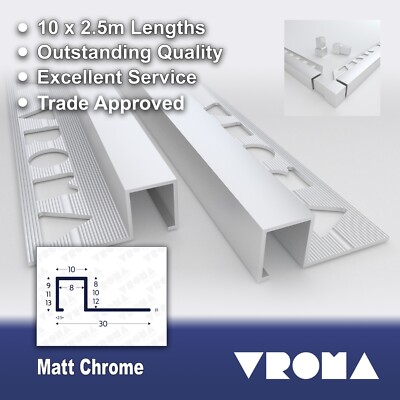 10x VROMA Fliesenleisten Kastenform matt chrom Aluminium *passende Eckblöcke*