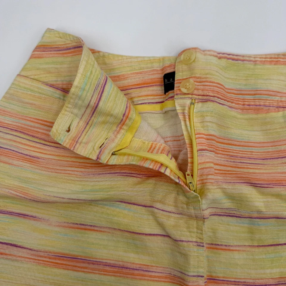 Falda Harve Bernard para mujer 8 rayas amarillas mezcla de lino tiro medio colorida Foto 4 de 4