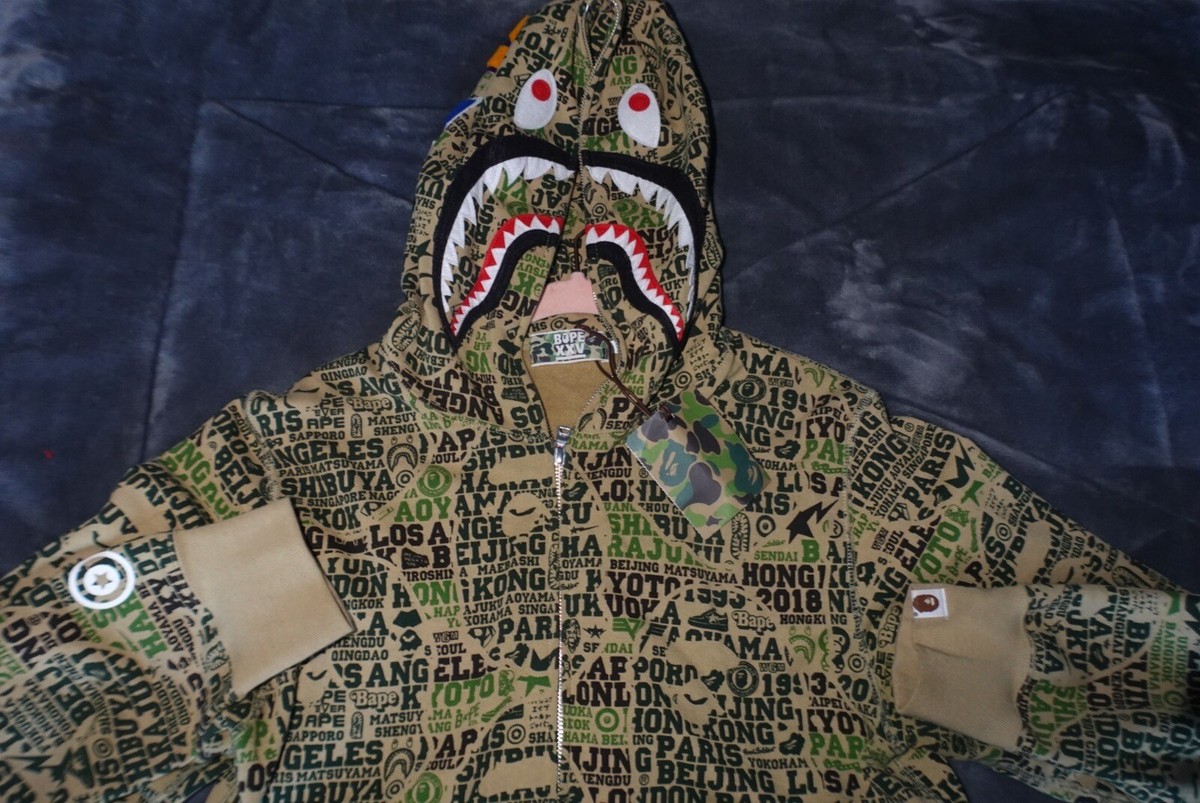 BAPE XXV CITIES CAMO SHARK FULL ZIP HOODIE AUTHENTIC | eBay