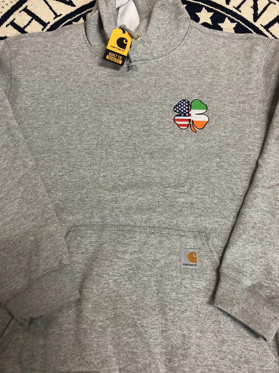 Brand New Carhartt Hoodie w/ Embroidered Shamrock Irish/ American flag Gray  XL | eBay