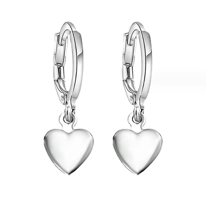 Women 925 Silver Plated LeverBack Hoop French Wire Dangle Heart