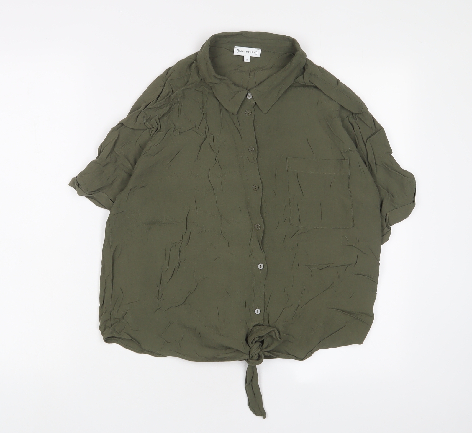 Warehouse Womens Green Viscose Basic Button-Up Si… - image 1