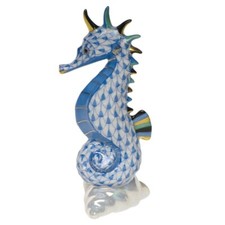 Herend Porcelain 'Sea Horse' Figurine 15325 in Blue Fishnet