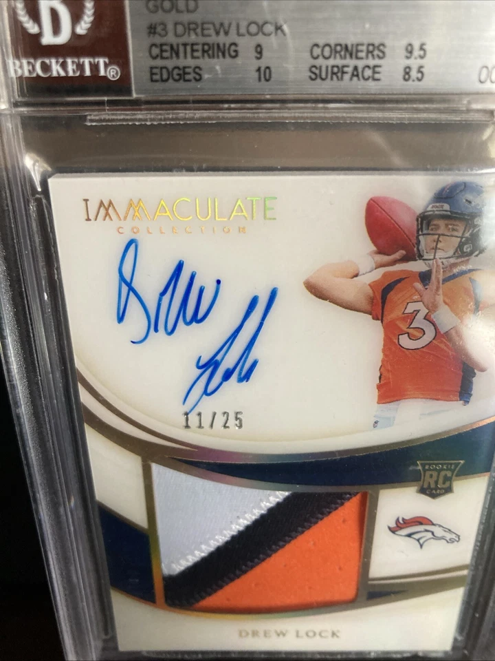 2019 Panini Immaculate Drew Lock Rookie Premium Patch Auto /25 Broncos BGS 9 - Image 3 of 4