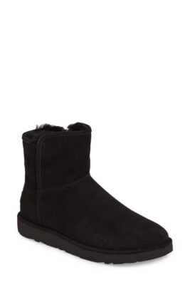 New! UGG Abree II Genuine Sheepskin Mini Boot Black Suede Size