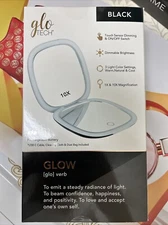 GloTech LED Compact Makeup Mirror 1x & 10x Magnification - Choose Black & White