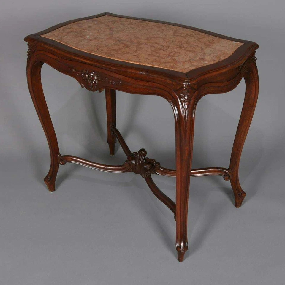 ANTIQUE VICTORIAN CARVED WALNUT MARBLE TOP PARLOR CENTER TABLE - Image 4 of 4