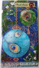 32 Punch Studio PEACOCK FEATHER CHRISTMAS Paper Hostess Napkins.  GORGOUS!
