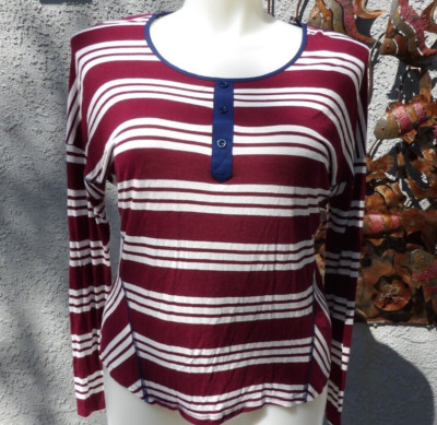 MINE TOO Women's Burgundy Stripe Pullover L/Sleeve Top Size 1XL