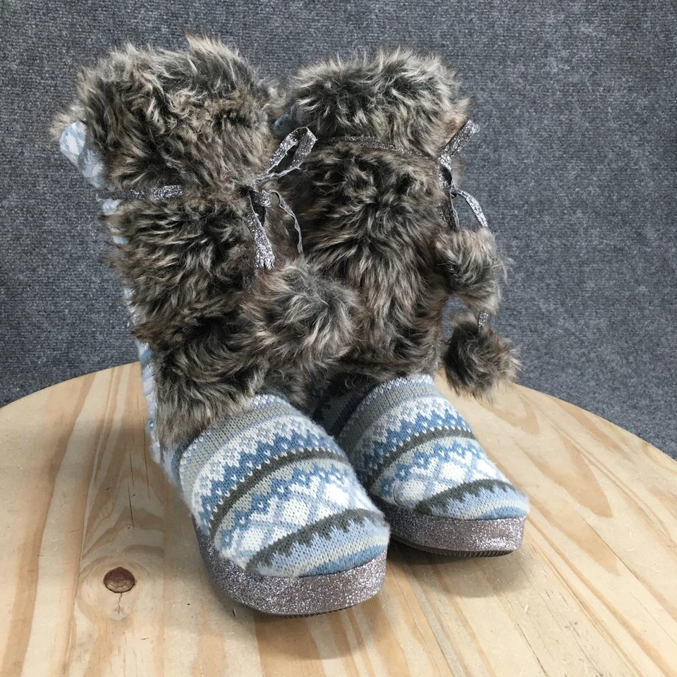 Muk Luks Slippers Womens 5-6 Jewel Pom Pom Bootie Multi Faux Fur Lined Comfort - Image 3 of 4