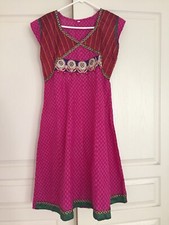 Bright pink with green Anarkali Women Kurta/Kurti/tunic tops Indian/Pakistani