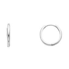 Ladies Kid Real 14k White Gold 2 MM Thick Round Plain Huggies Hoop Earring 15MM