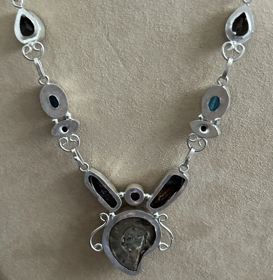 Artisan silver ammonite pearl tiger eye Chain necklace - Image 2 of 4