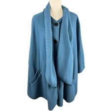 Vintage Le Moda Blue Poncho With Attached Ribbed Scarf One Size Fits Most