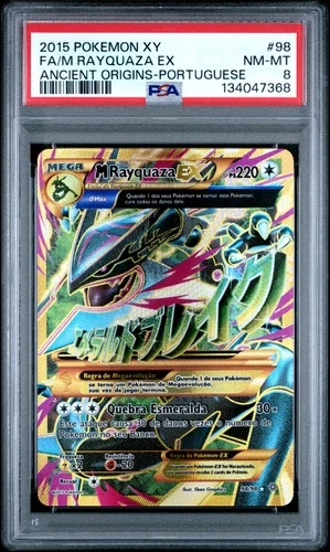 2015 POKEMON XY ANCIENT ORIGINS PORTUGUESE #98 FULL ART/M RAYQUAZA EX PSA 8