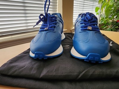 NEW GIVENCHY Runner Calf Leather Electric Blue Logo Sneakers Size 9M