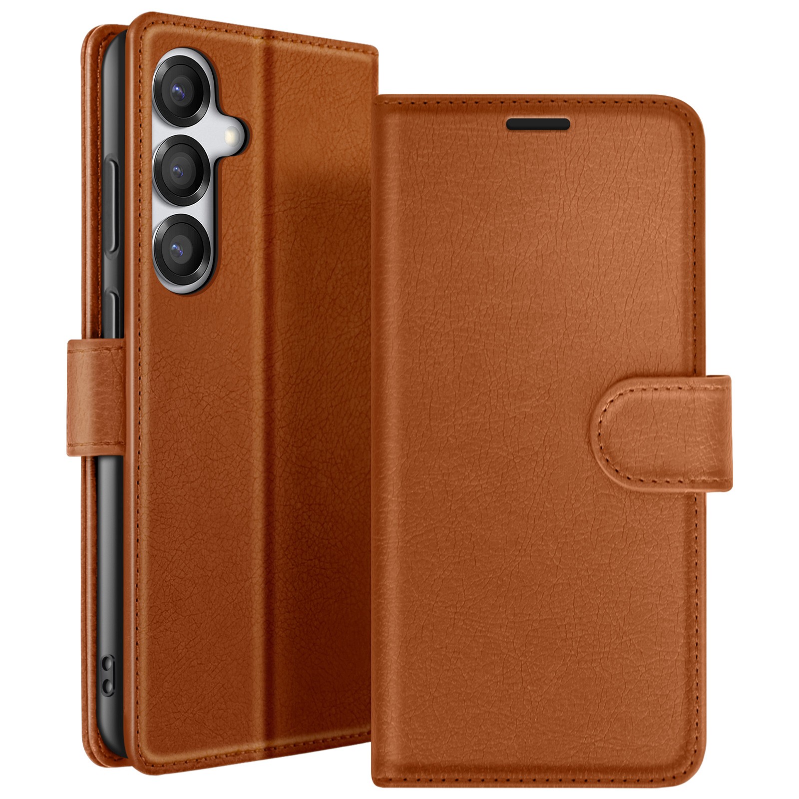 Étui portefeuille pour Galaxy S25 finition marron classique à rabat aimanté