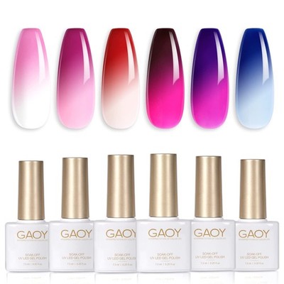 GAOY Color Changing Gel Nail Polish Set 6 Mood Colors Red Pink Purple UV Gel Kit