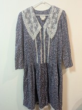Vintage Gunne Sax Dress Womens 13 Blue Floral Lace Prairie Cottagecore Flawless
