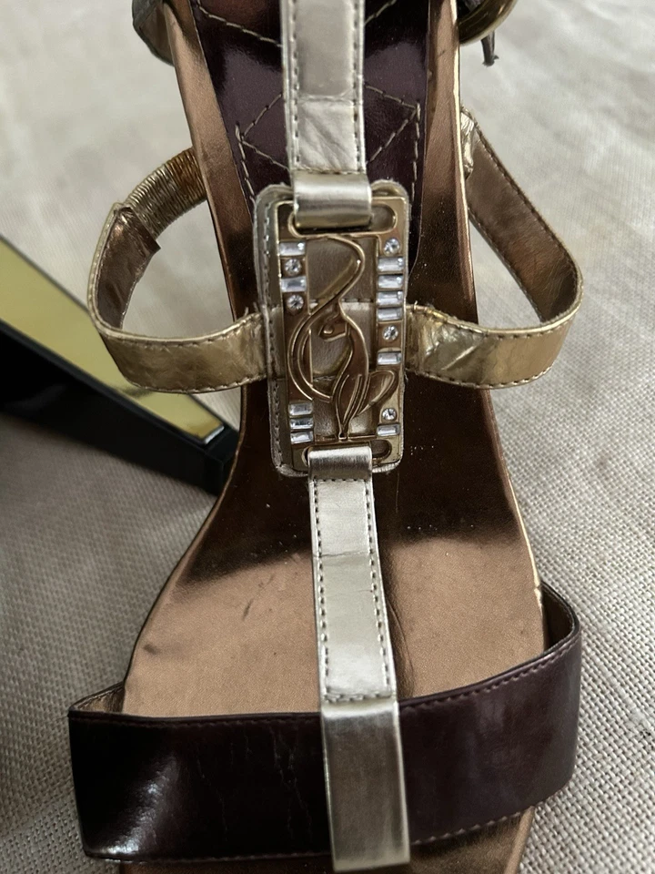Baby Phat Metallic Strappy Block Heel Sandals Size 8B - Image 3 of 4