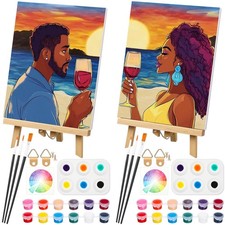 2 Pack Couples Painting Kit Date Night Paint and Sip Kits for Couples Pre Dra...