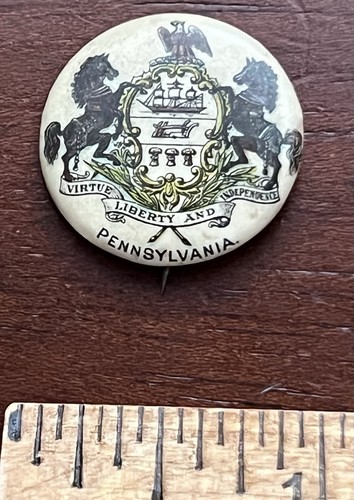 Pennsylvania Pinback  Button Celluloid 7/8 in Dia. Whitehead &Hoag